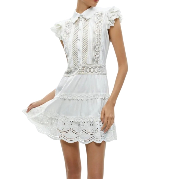 Alice + Olivia Dresses & Skirts - NEW..Alicia + Olivia Meeko Embroidered Eyelet Lace Trim Cotton Minidress.Size 6